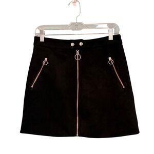 Forever 21 Black Faux Suede MIni Skirt Silver Zipper Detail M